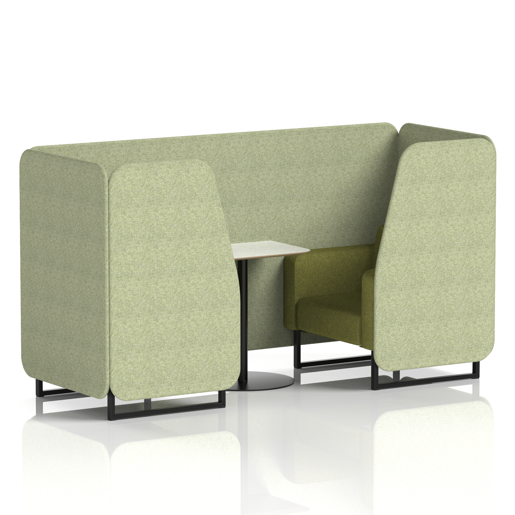 Brixworth Booth With Black Legs And White Table In Two Tone 4 Seater Burnish Panels And Olive Sofa Band 1 - Rivet