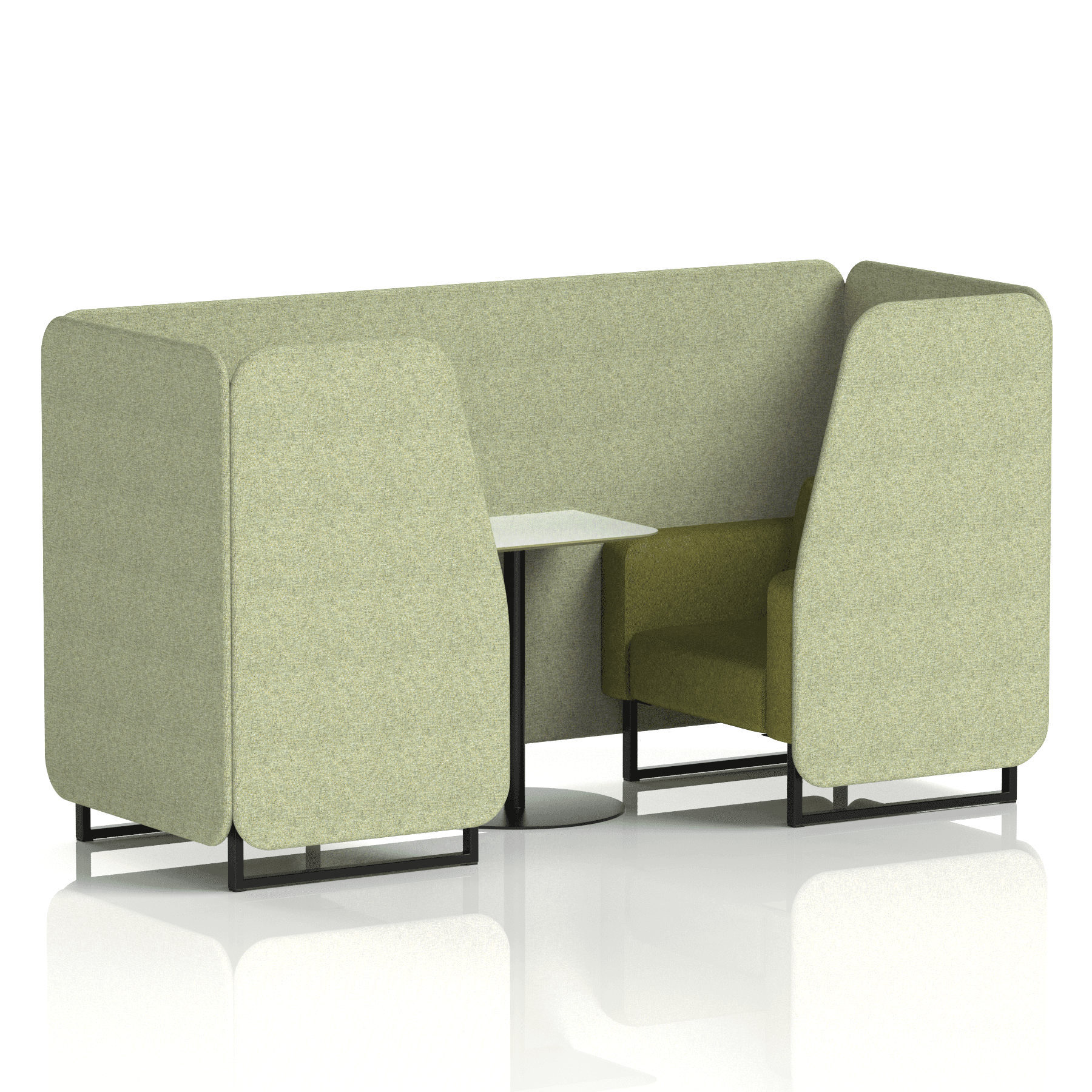 Brixworth Booth With Black Legs And White Table In Two Tone 4 Seater Burnish Panels And Olive Sofa Band 1 - Rivet