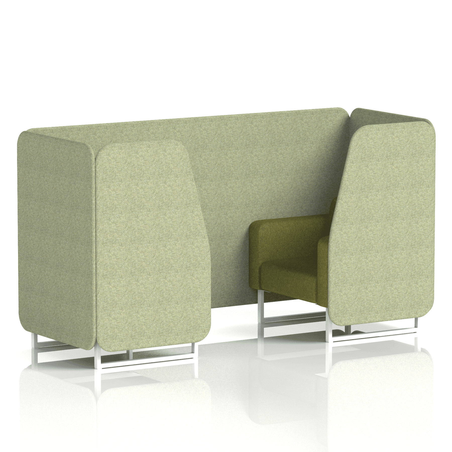Brixworth Booth With White Legs in Two Tone 4 Seater Burnish Panels And Olive Sofa Band 1 - Rivet