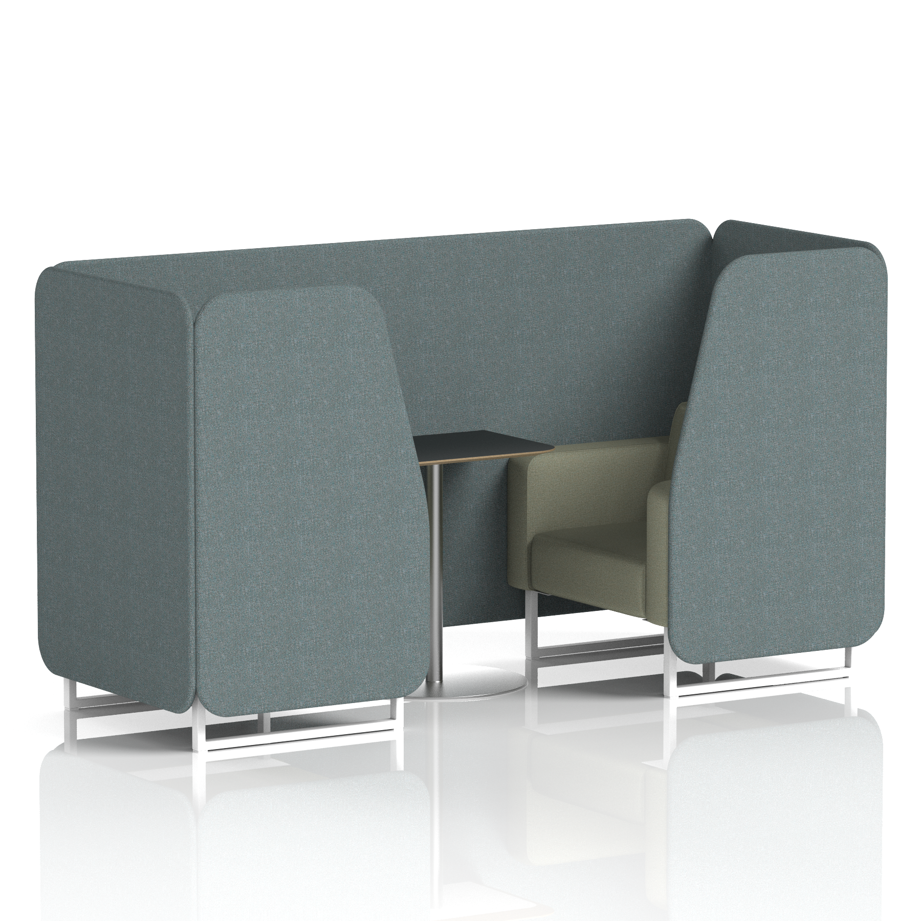 Brixworth Booth With White Legs And Black Table In Two Tone 6 Seater Vitreous Panels And Charcoal Sofa Band 1 - Rivet