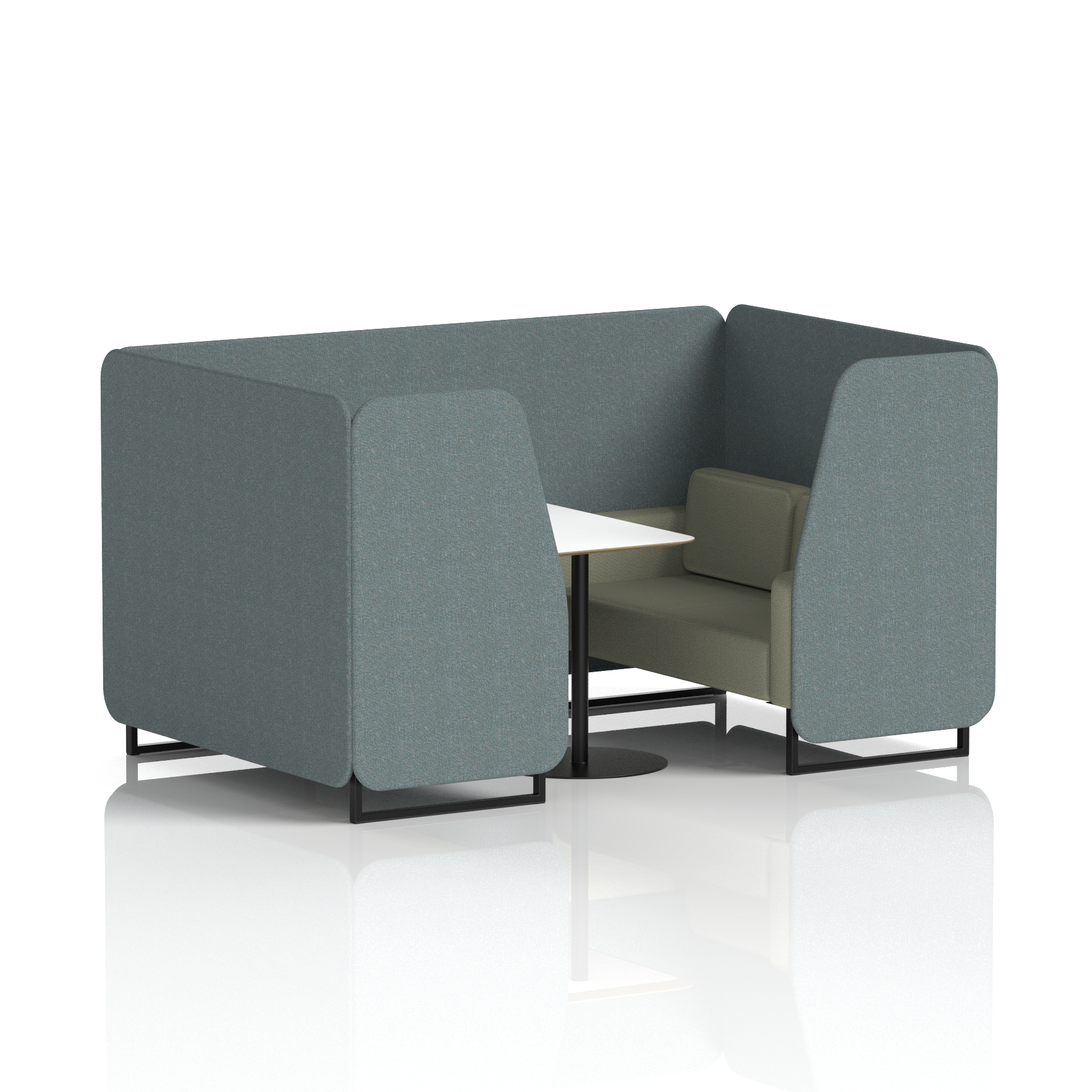 Brixworth Booth With Black Legs And White Table In Two Tone 6 Seater Temple Panels And Monument Sofa Band 3 - Main Line Flax