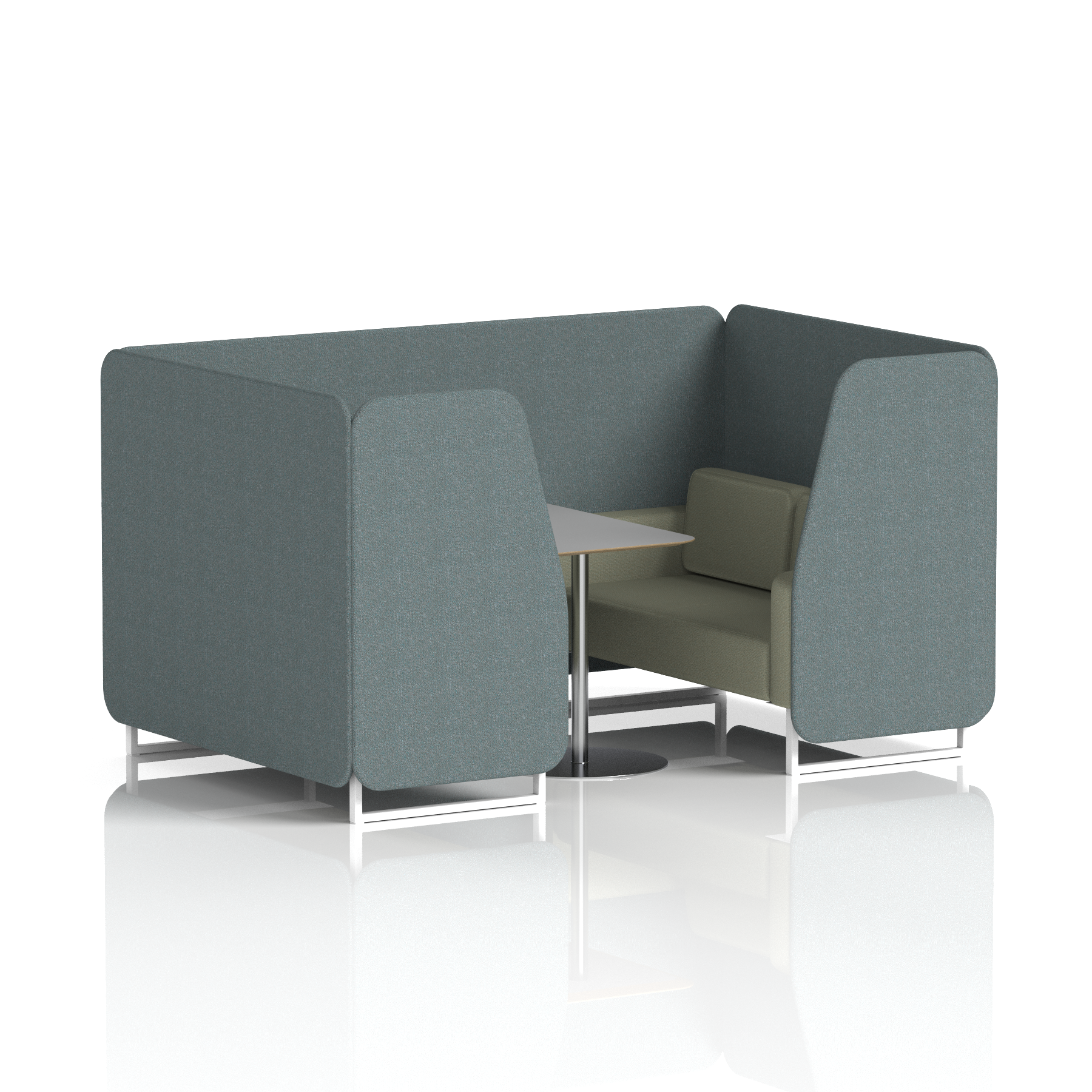 Brixworth Booth With White Legs And Grey Table In Two Tone 6 Seater Temple Panels And Monument Sofa Band 3 - Main Line Flax