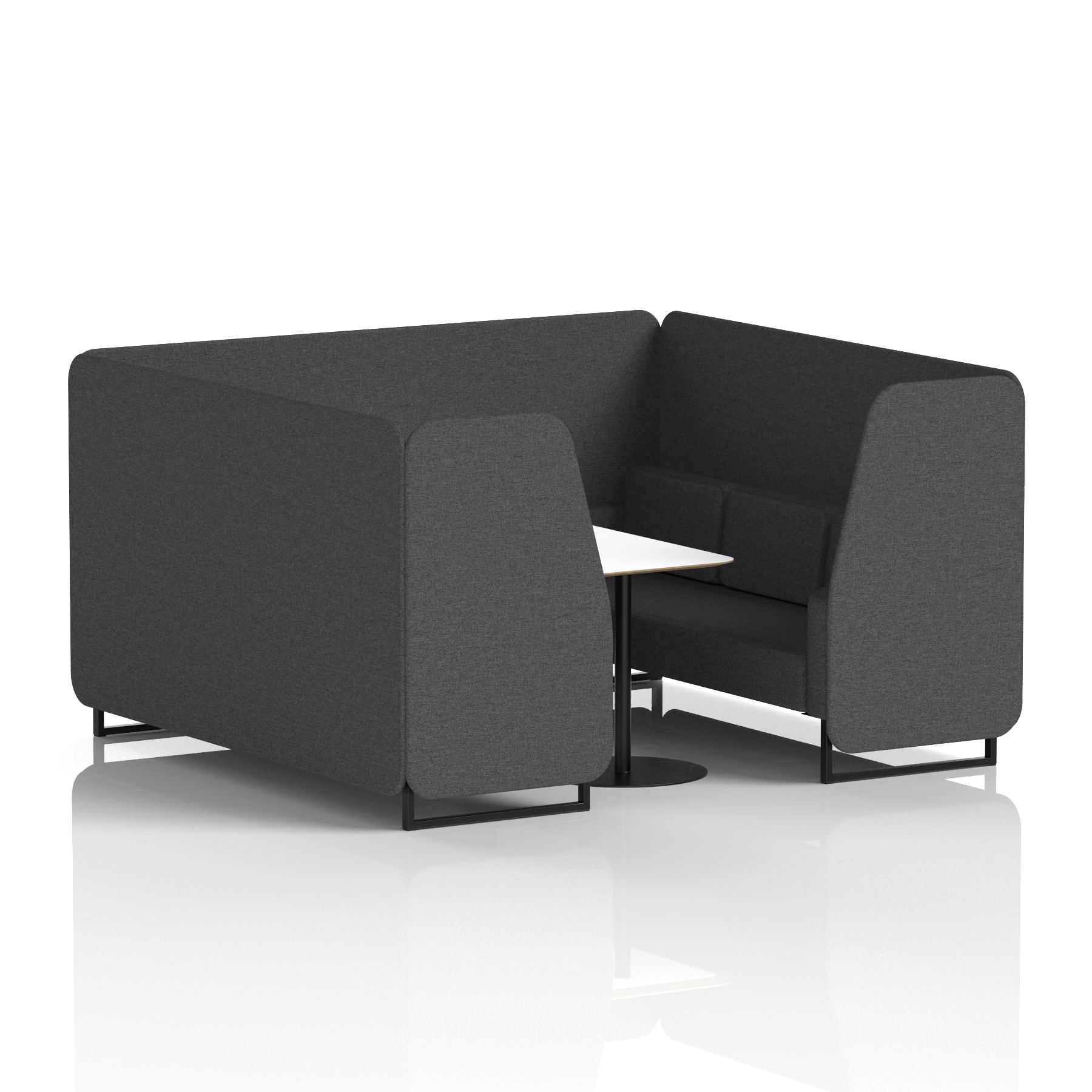 Brixworth Booth With Black Legs And White Table In Single Tone 2 Seater Partner Panels And Sofa Band 4 - Synergy
