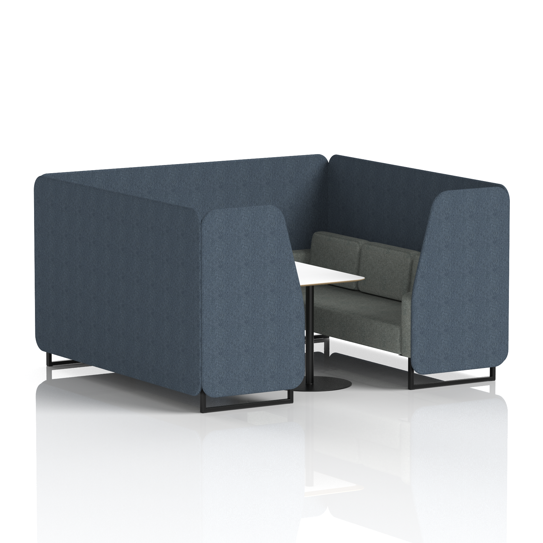 Brixworth Booth With Black Legs And White Table In Two Tone 6 Seater Mix Panels And Partner Sofa Band 4 - Synergy