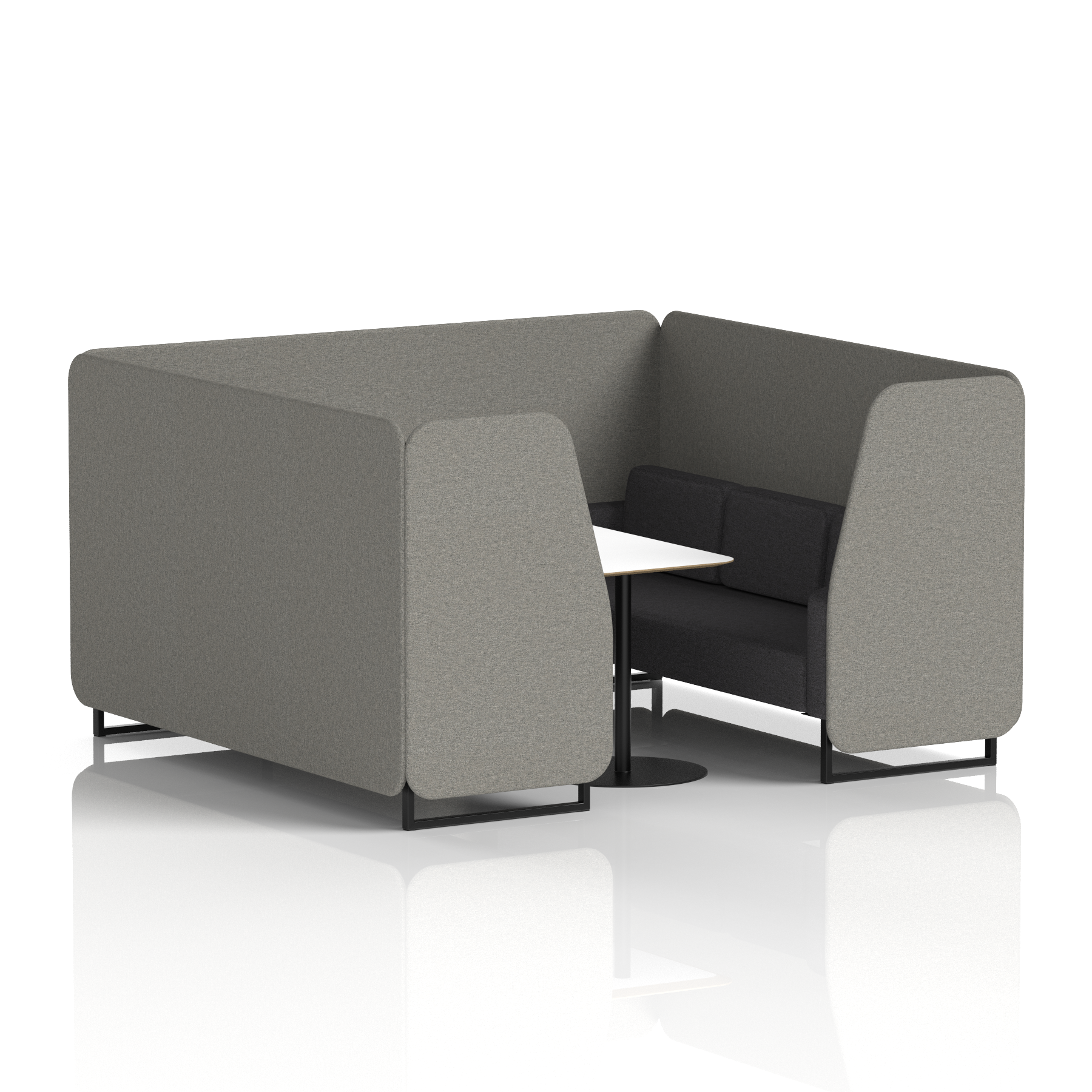 Brixworth Booth With Black Legs And White Table In Two Tone 2 Seater Wed Panels And Affix Sofa Band 4 - Synergy