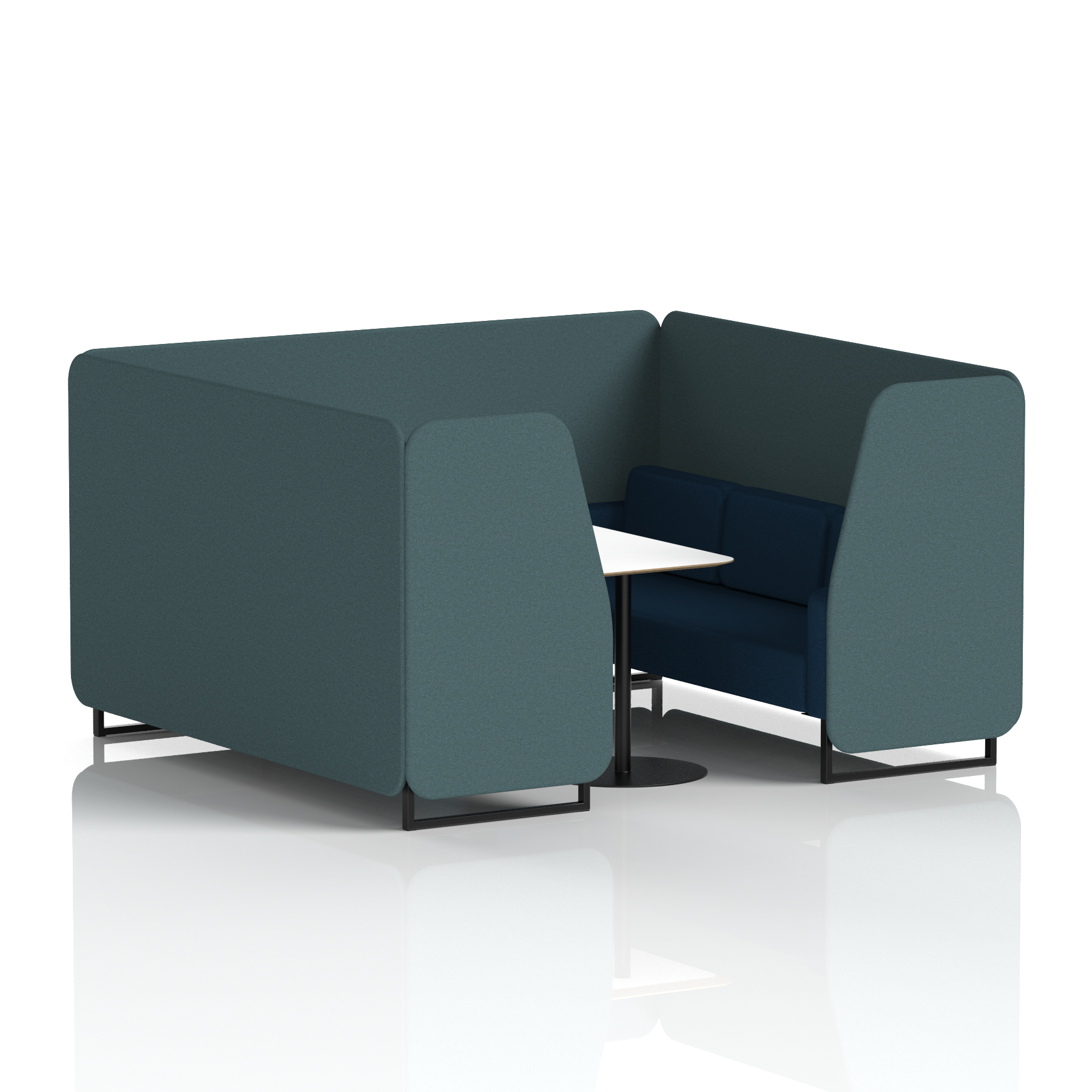 Brixworth Booth With Black Legs And White Table In Two Tone 4 Seater Wed Panels And Affix Sofa Band 4 - Synergy