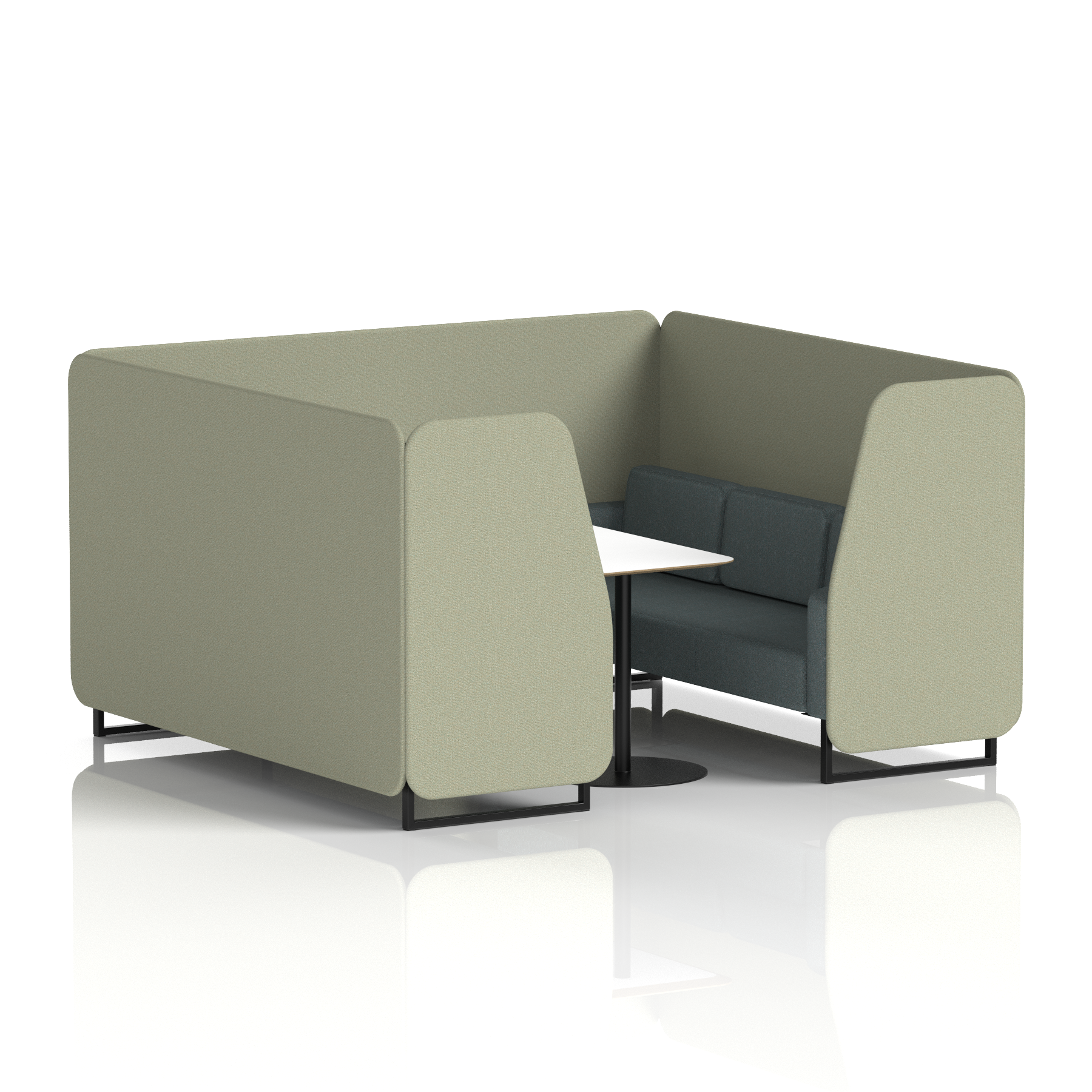 Brixworth Booth With Black Legs And White Table In Two Tone 6 Seater Handa Panels And Uto Sofa Band 5 - Sumi