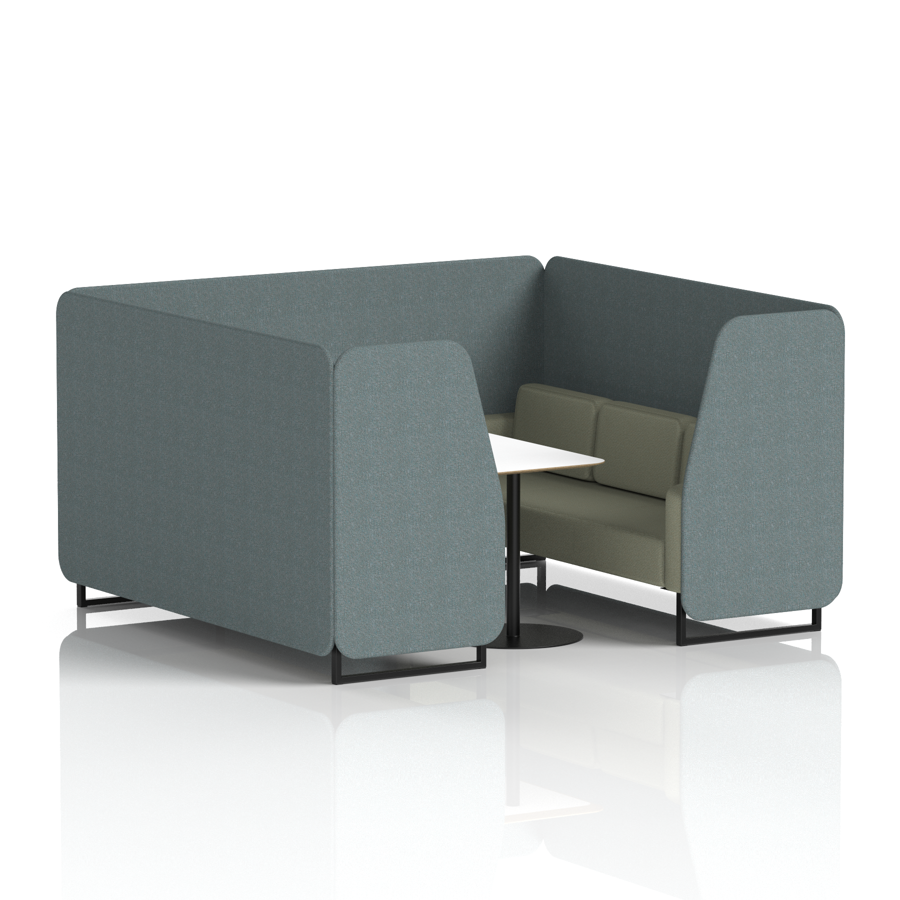 Brixworth Booth With Black Legs And White Table In Two Tone 6 Seater Kobe Panels And Tokyo Sofa Band 5 - Sumi