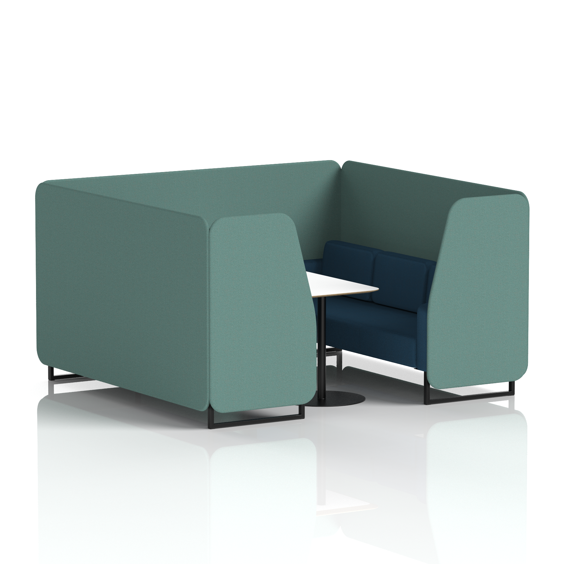 Brixworth Booth With Black Legs And White Table In Two Tone 2 Seater Uto Panels And Handa Sofa Band 5 - Sumi