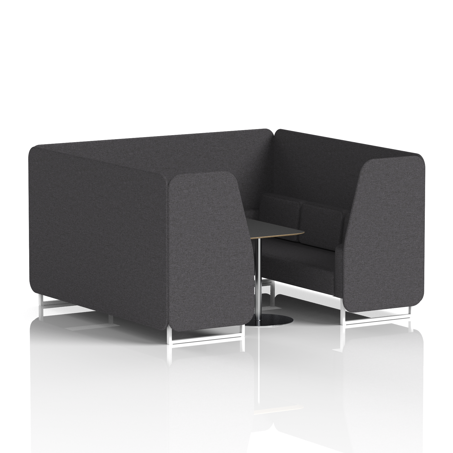Brixworth Booth With White Legs And Black Table In Single Tone 2 Seater Partner Panels And Sofa Band 4 - Synergy