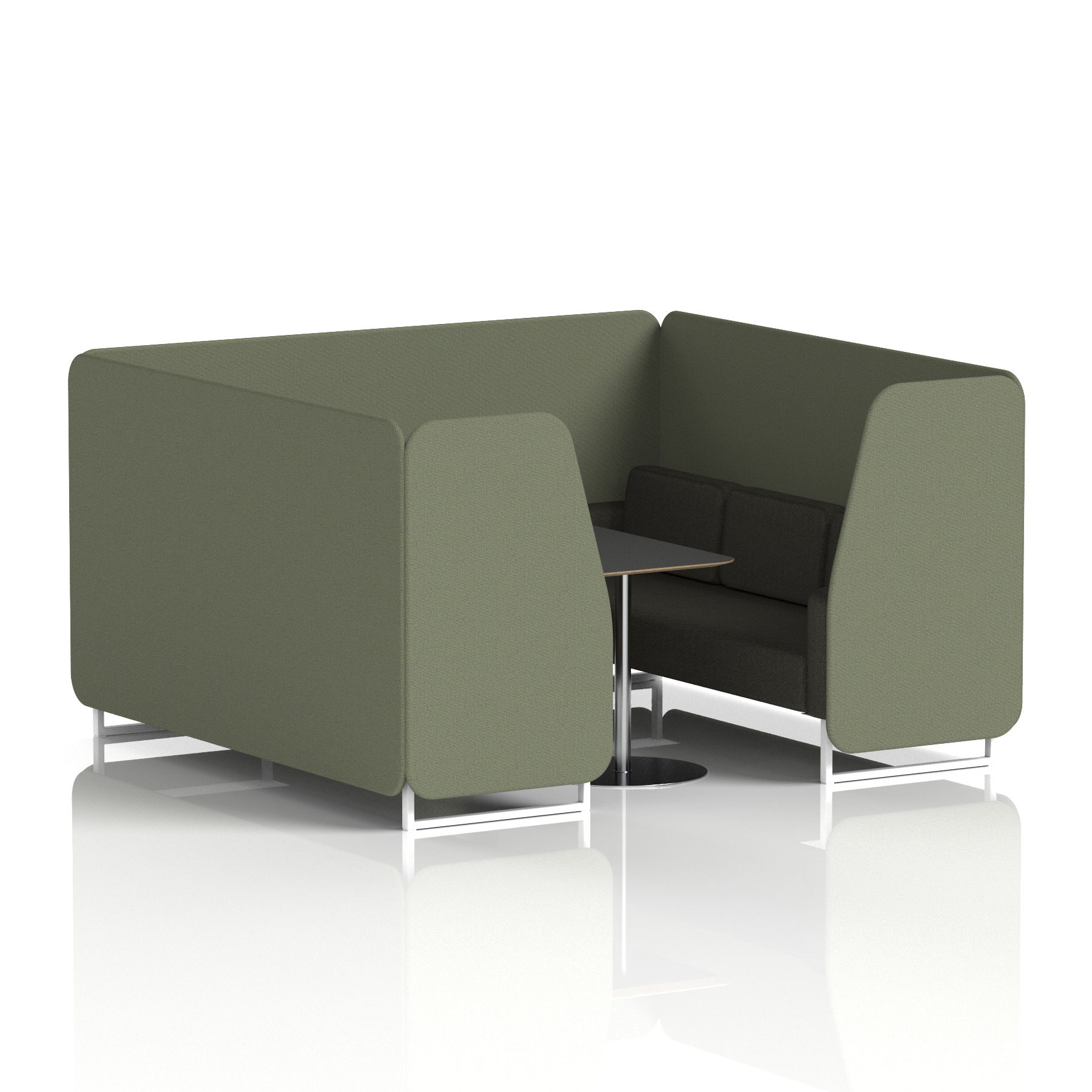 Brixworth Booth With White Legs And Black Table In Two Tone 4 Seater Handa Panels And Uto Sofa Band 5 - Sumi