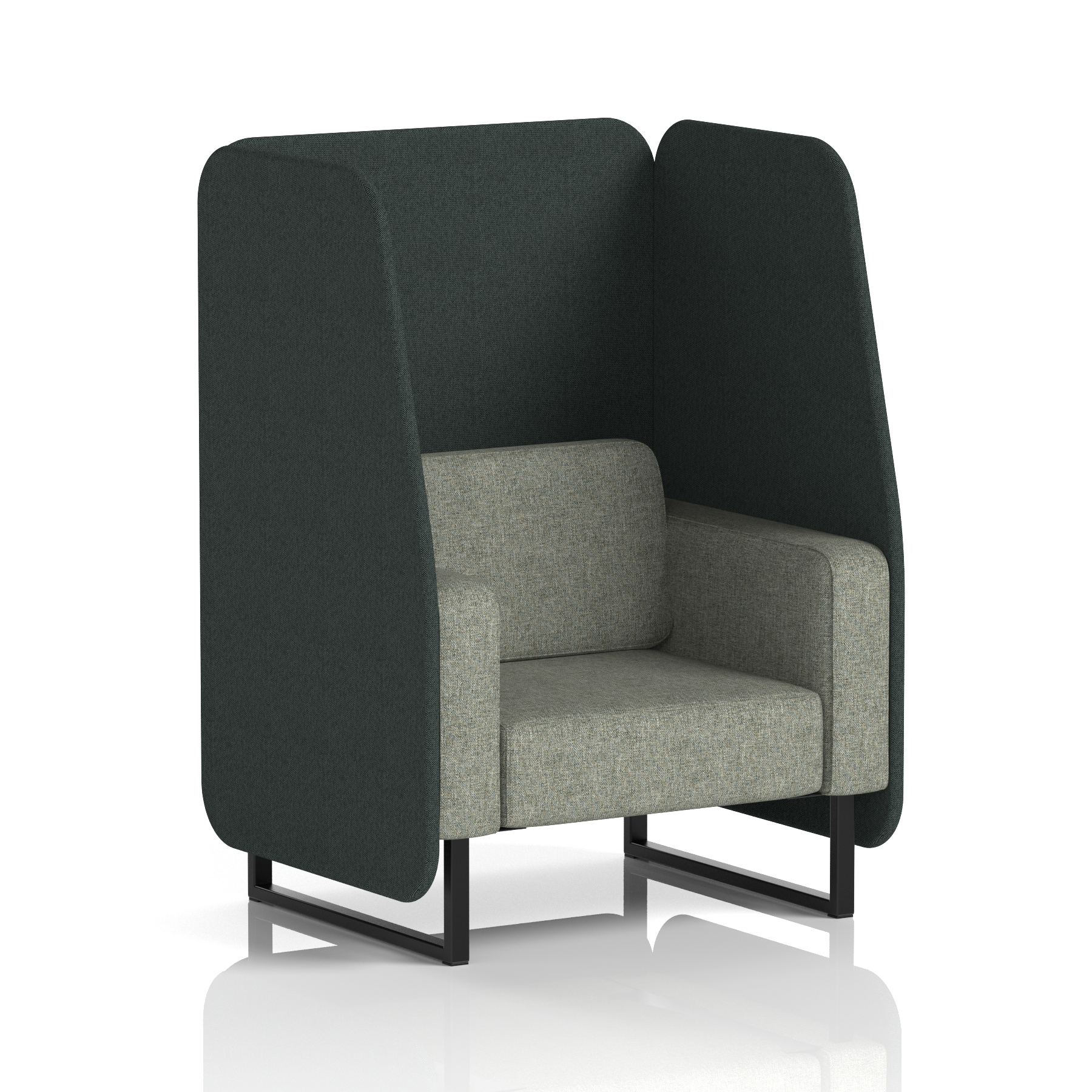 Brixworth Open Booth With Black Legs in Two Tone 1 Seater Burnish Panels And Olive Sofa Band 1 - Rivet