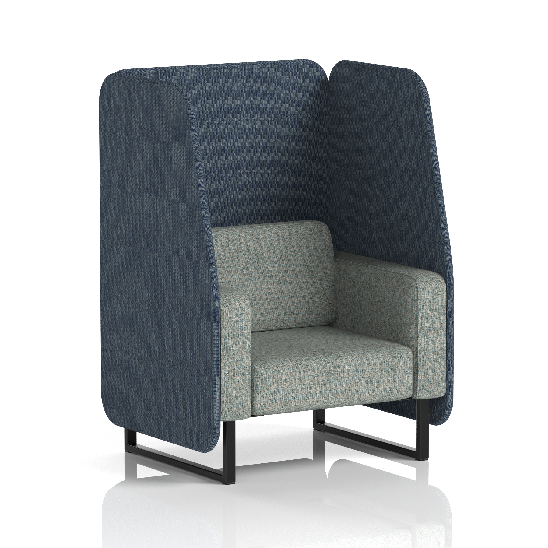 Brixworth Open Booth With Black Legs in Two Tone 1 Seater Charcoal Panels And Vitreous Sofa Band 1 - Rivet