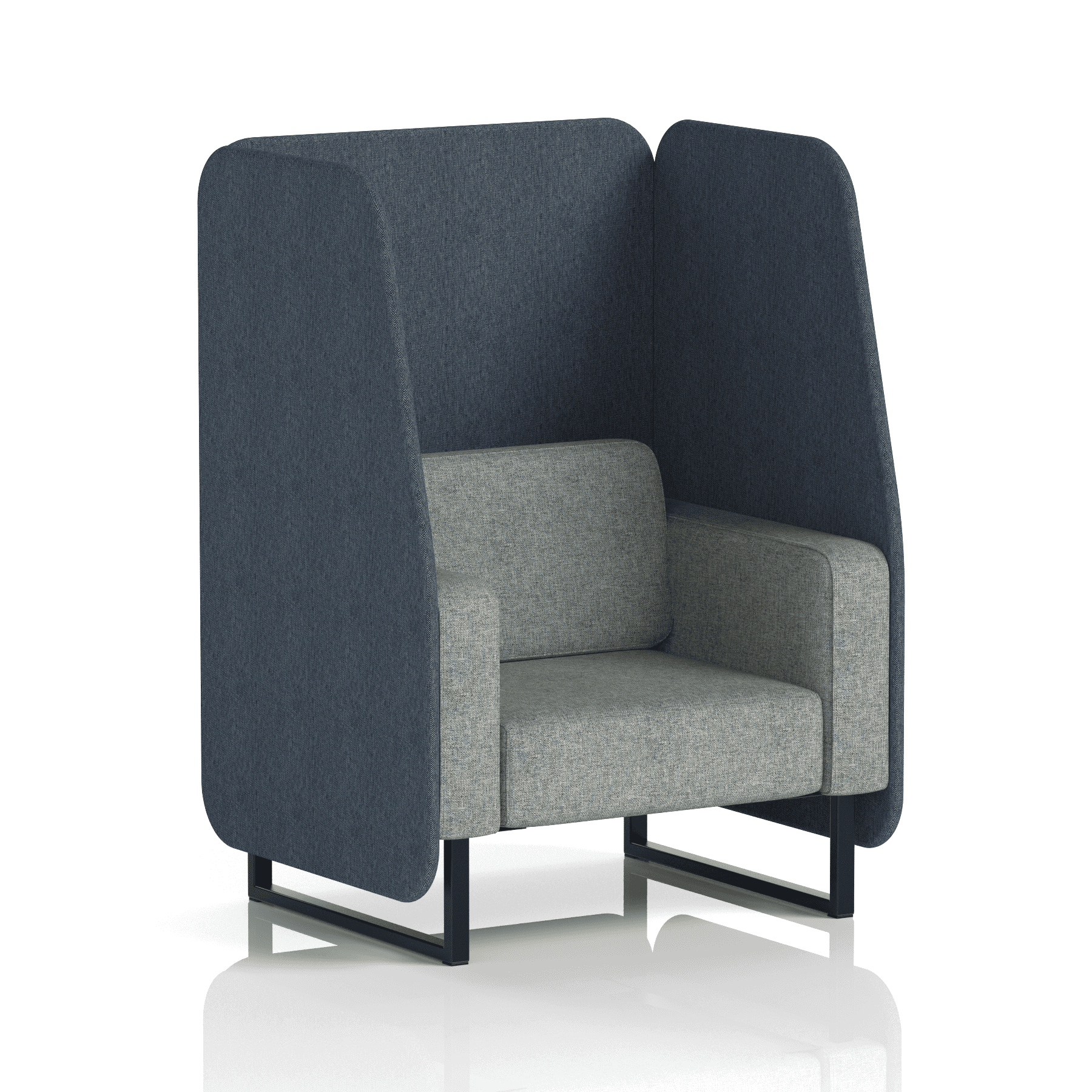 Brixworth Open Booth With Black Legs in Two Tone 1 Seater Charcoal Panels And Vitreous Sofa Band 1 - Rivet