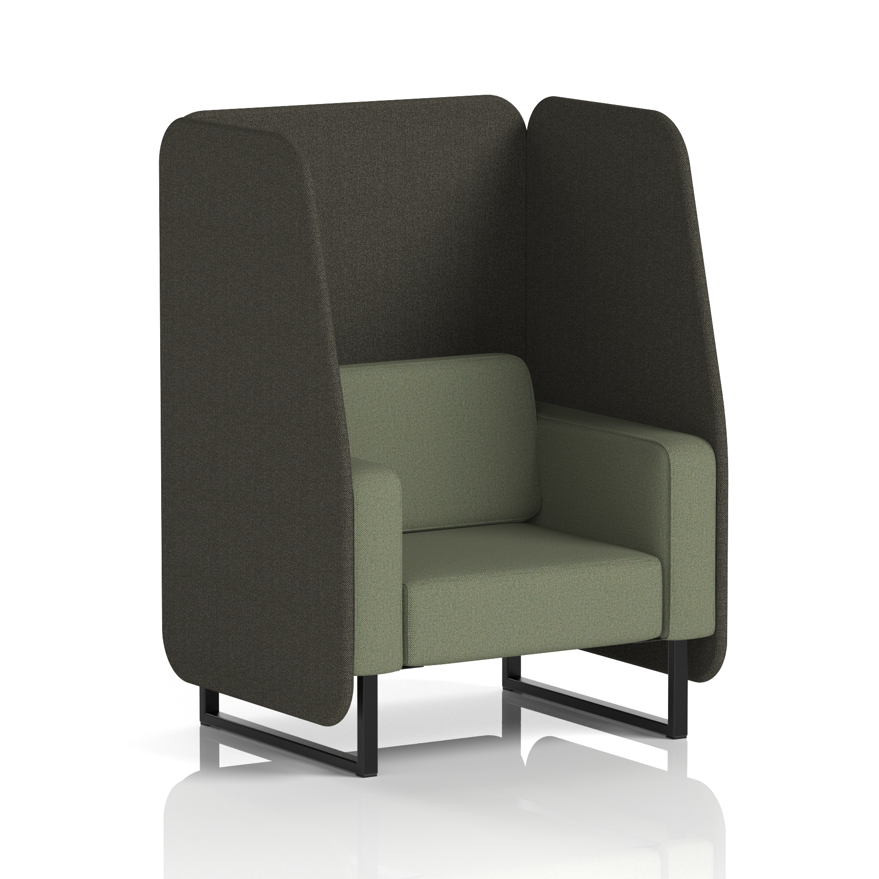 Brixworth Open Booth With Black Legs in Two Tone 2 Seater Vitreous Panels And Charcoal Sofa Band 1 - Rivet