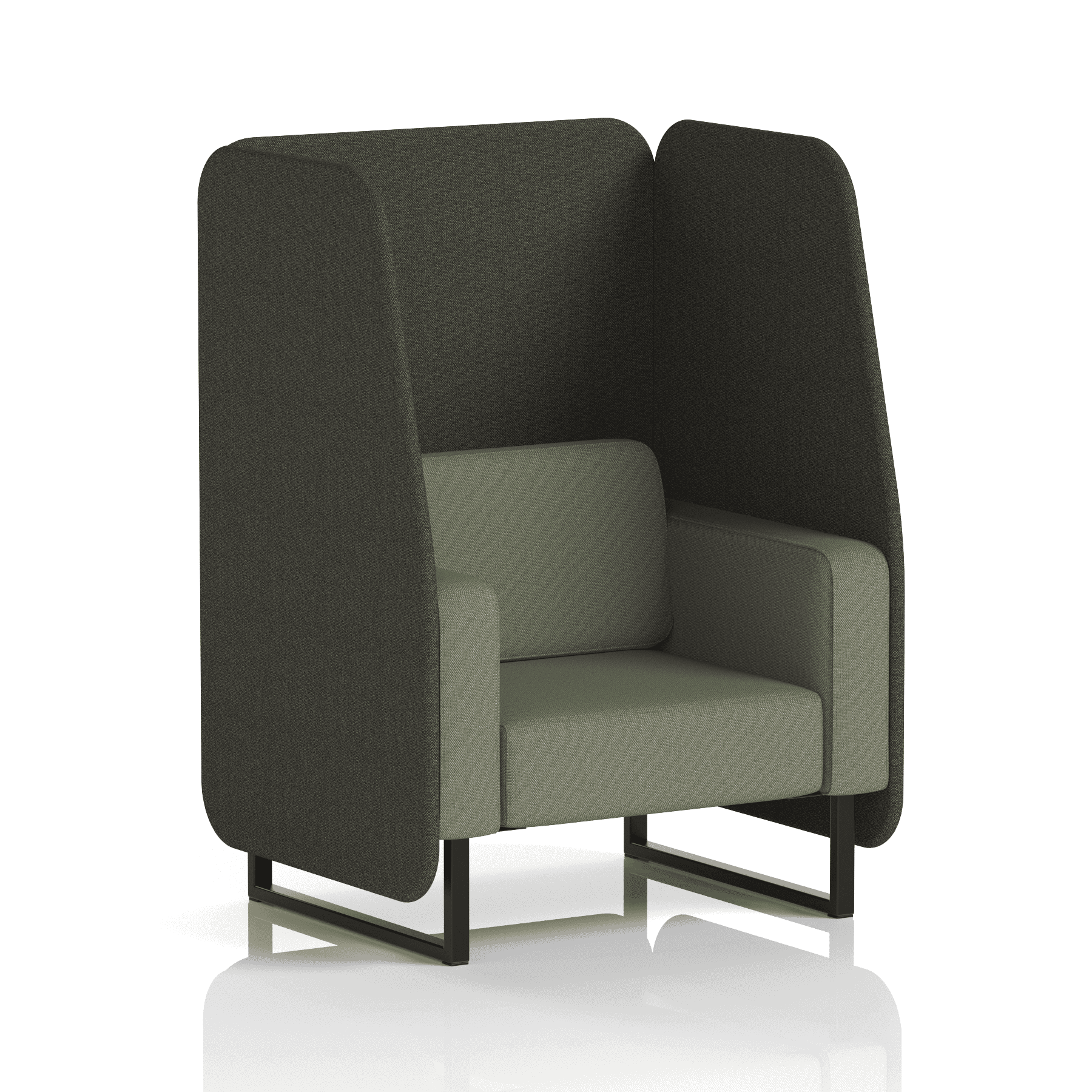 Brixworth Open Booth With Black Legs in Two Tone 2 Seater Vitreous Panels And Charcoal Sofa Band 1 - Rivet