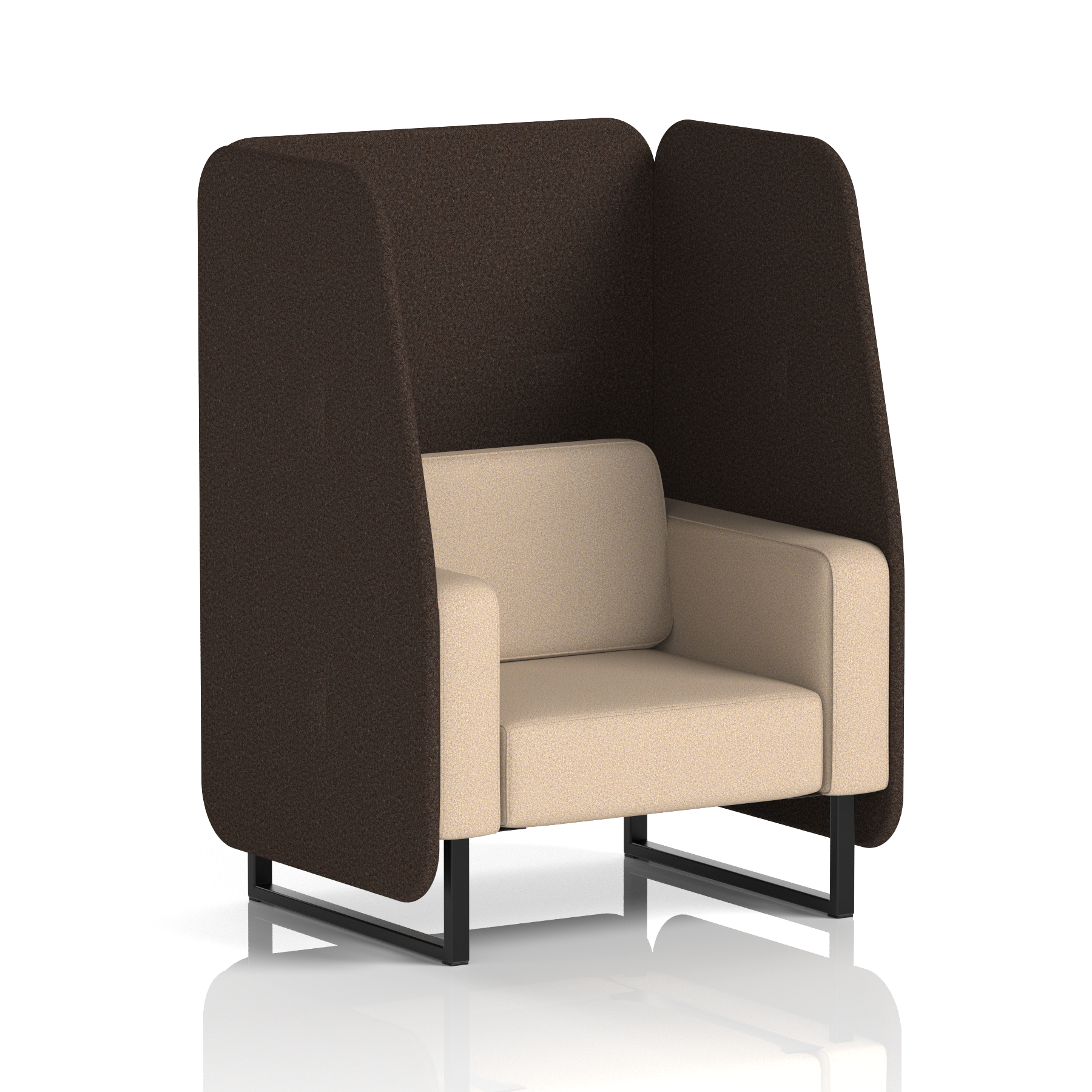 Brixworth Open Booth With Black Legs in Two Tone 1 Seater Diameter Panels And Theory Sofa Band 2 - X2