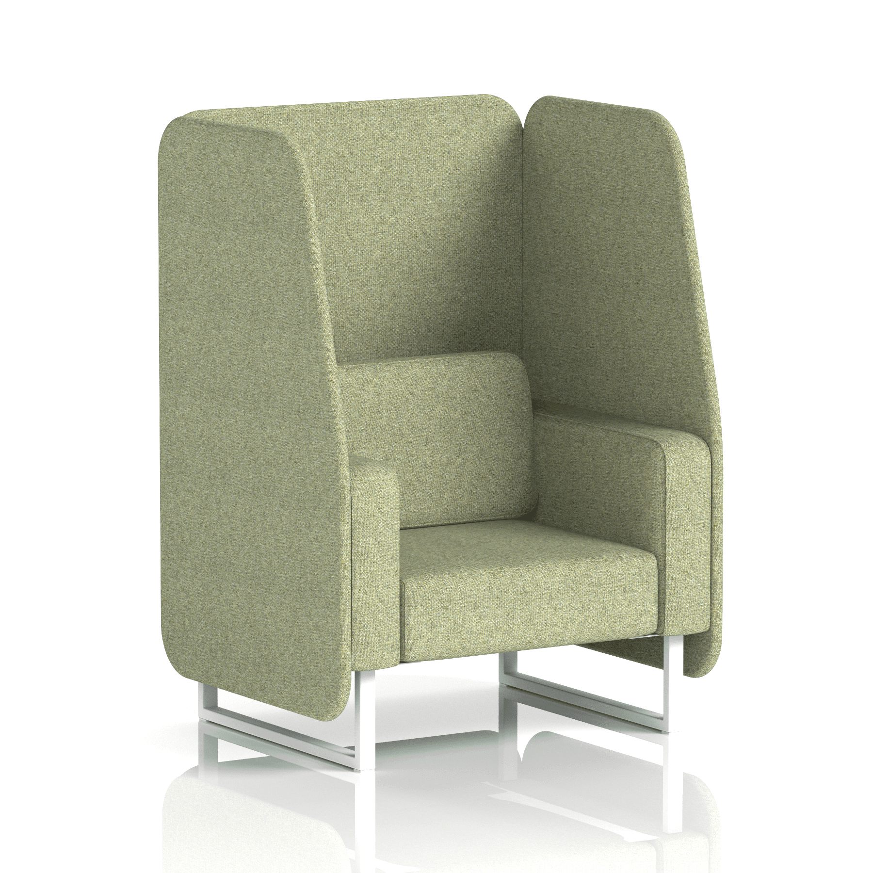 Brixworth Open Booth With White Legs in Single Tone 3 Seater Burnish Panels And Olive Sofa Band 1 - Rivet