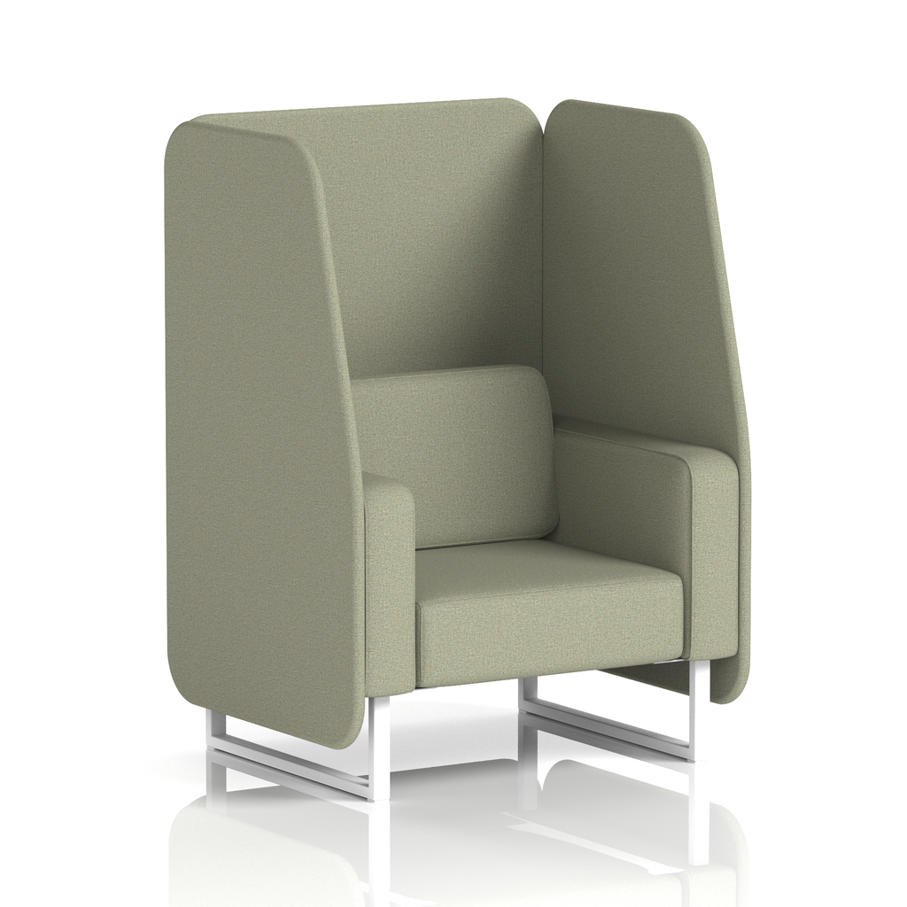 Brixworth Open Booth With White Legs in Single Tone 1 Seater Vitreous Panels And Charcoal Sofa Band 1 - Rivet