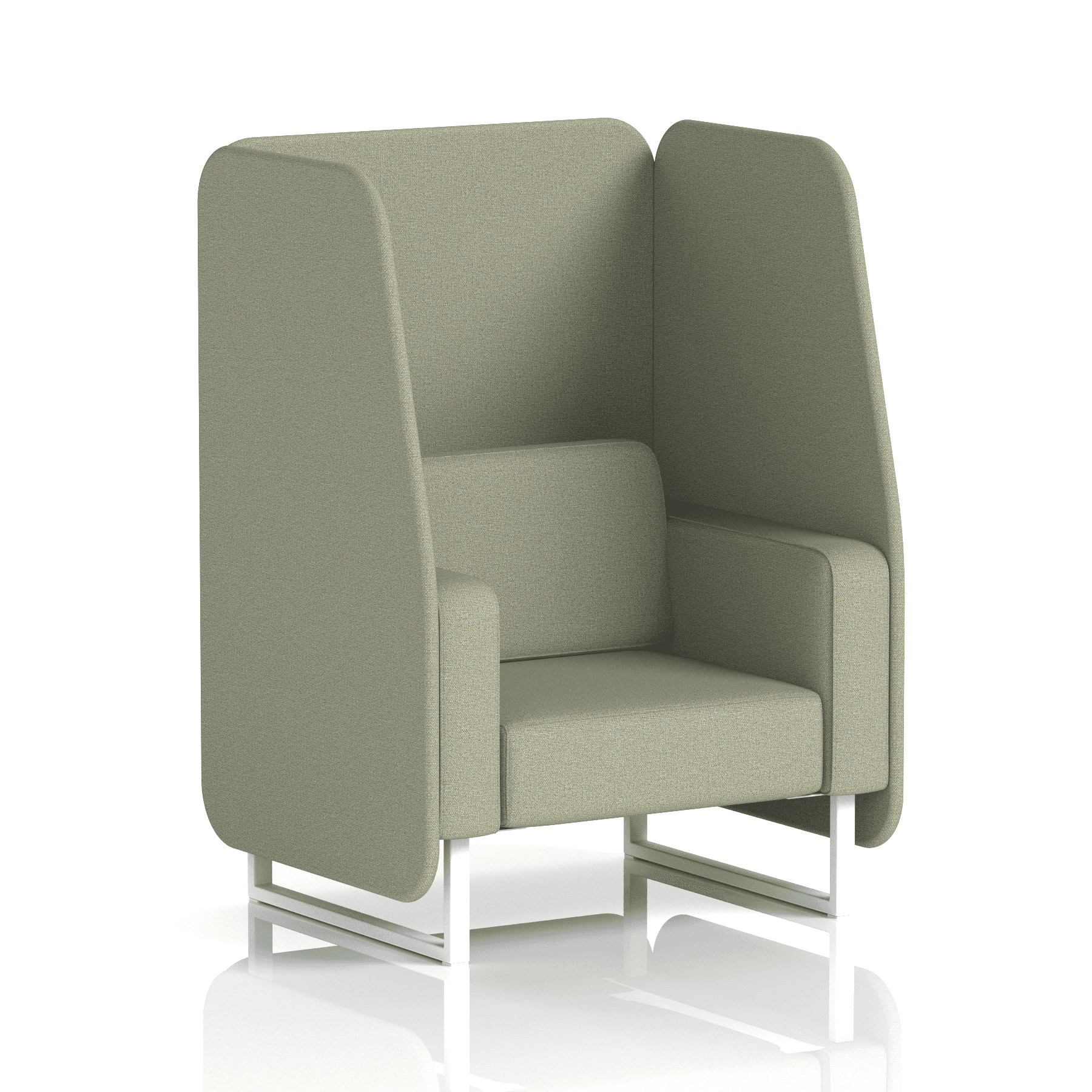 Brixworth Open Booth With White Legs in Single Tone 1 Seater Vitreous Panels And Charcoal Sofa Band 1 - Rivet