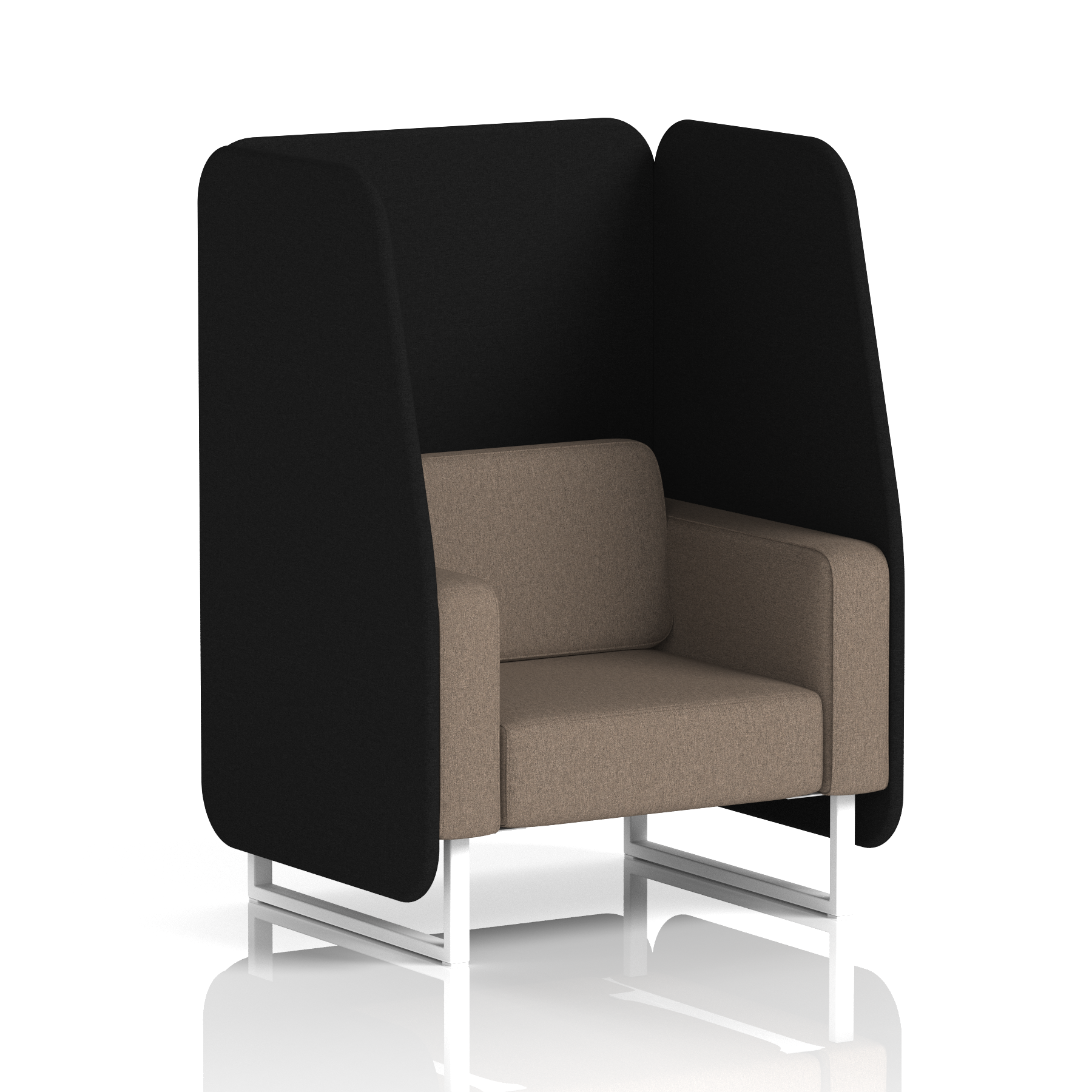 Brixworth Open Booth With White Legs in Two Tone 1 Seater Olive Panels And Burnish Sofa Band 1 - Rivet
