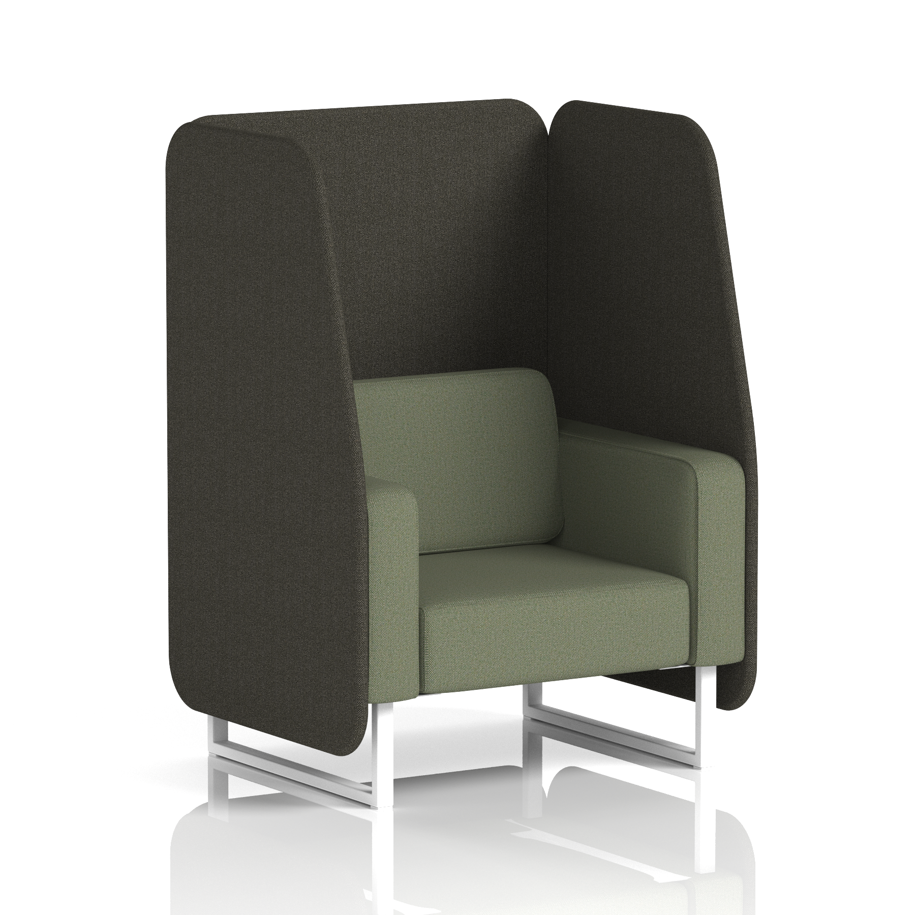 Brixworth Open Booth With White Legs in Two Tone 2 Seater Vitreous Panels And Charcoal Sofa Band 1 - Rivet