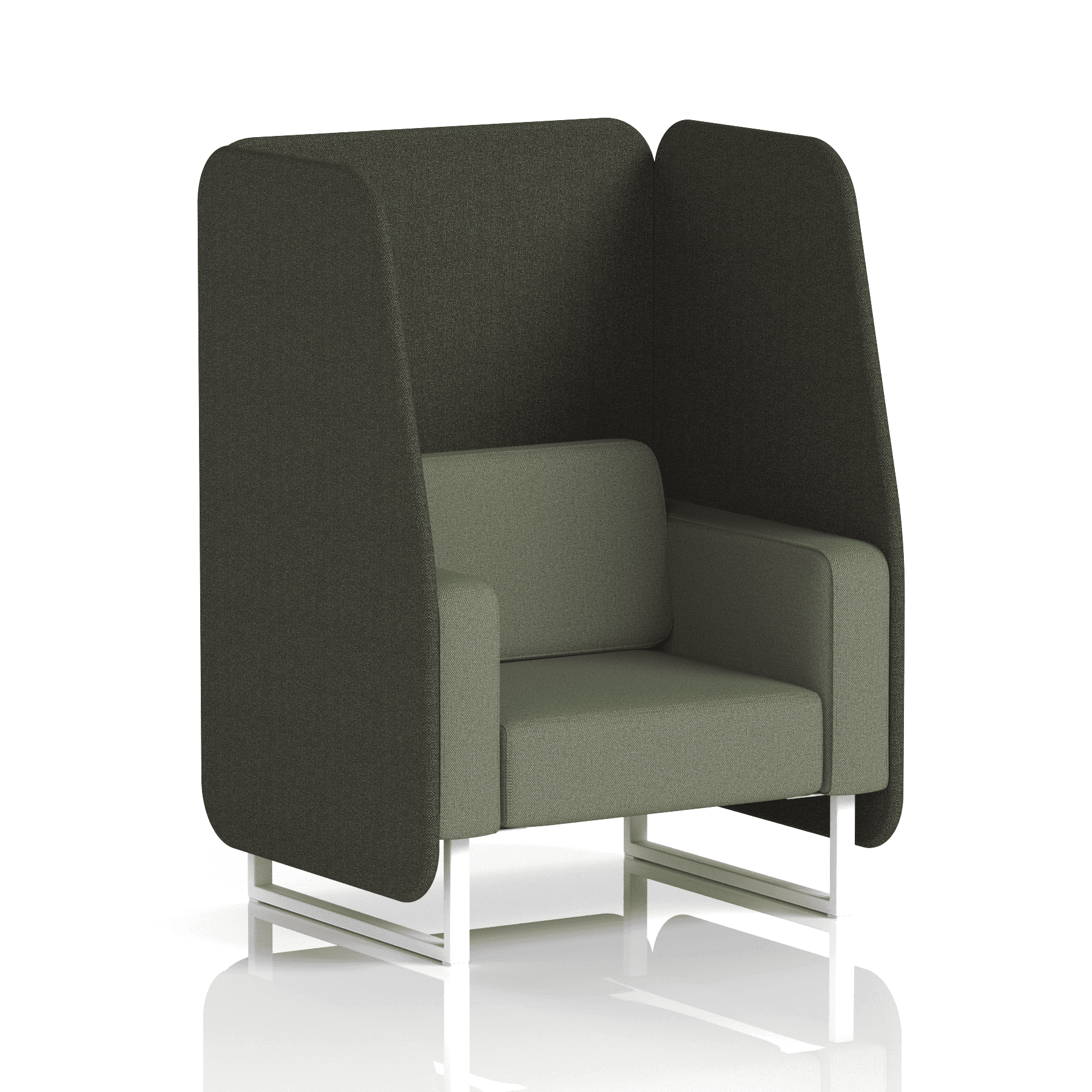 Brixworth Open Booth With White Legs in Two Tone 2 Seater Vitreous Panels And Charcoal Sofa Band 1 - Rivet
