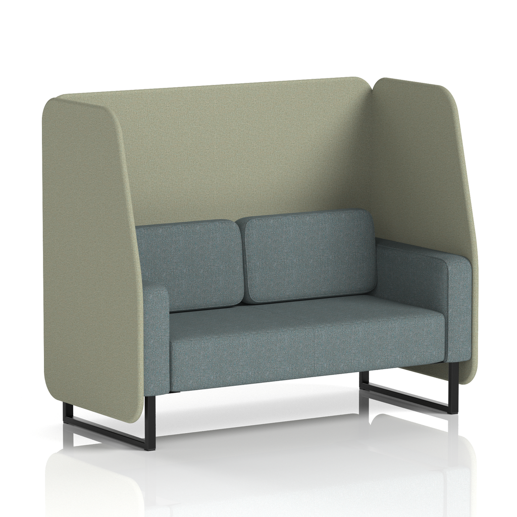 Brixworth Open Booth With Black Legs in Two Tone 1 Seater Temple Panels And Monument Sofa Band 3 - Main Line Flax