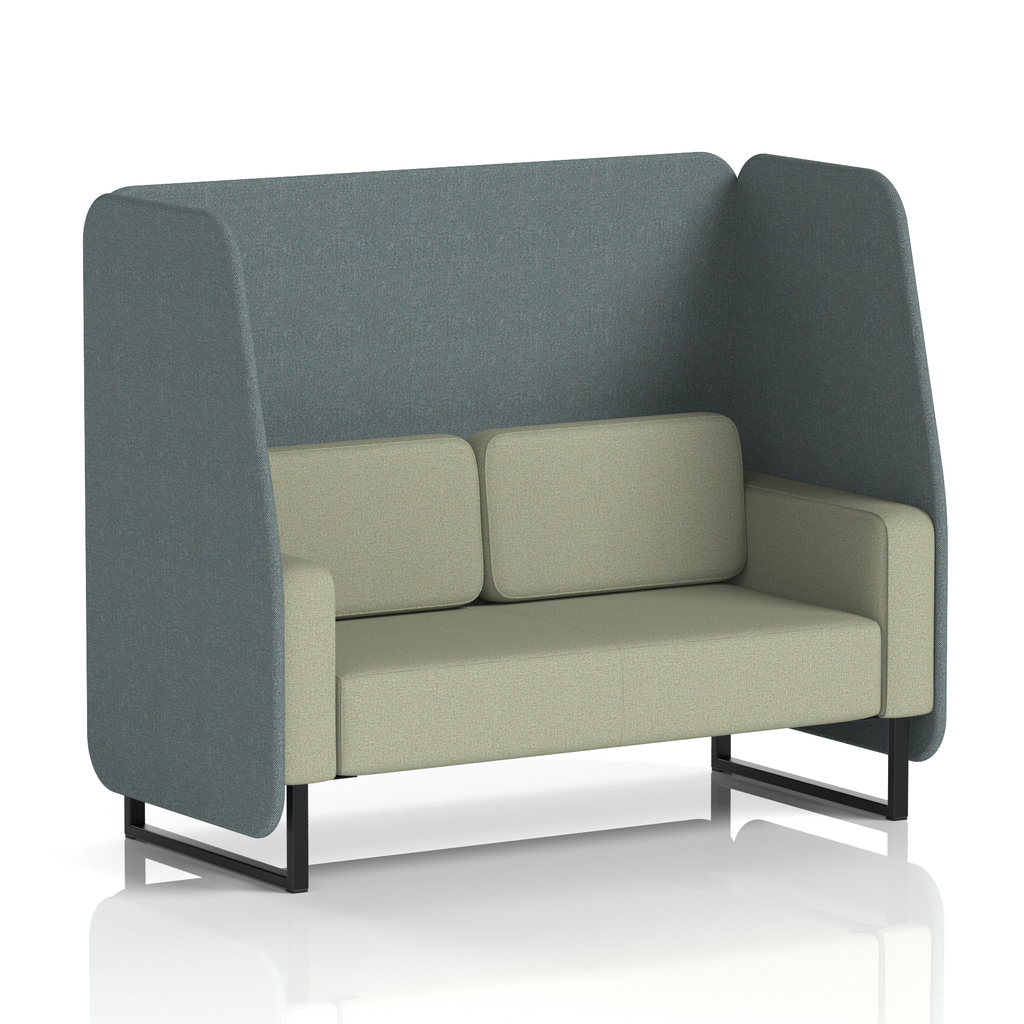 Brixworth Open Booth With Black Legs in Two Tone 1 Seater Upminster Panels And Bank Sofa Band 3 - Main Line Flax