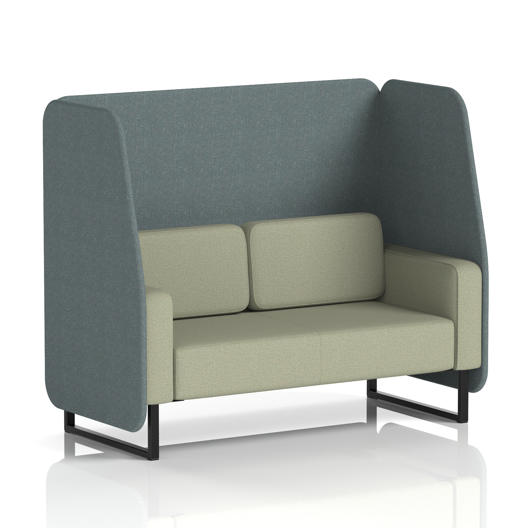Brixworth Open Booth With Black Legs in Two Tone 1 Seater Upminster Panels And Bank Sofa Band 3 - Main Line Flax