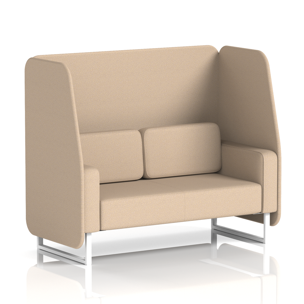 Brixworth Open Booth With White Legs in Single Tone 2 Seater Upminster Panels And Bank Sofa Band 3 - Main Line Flax