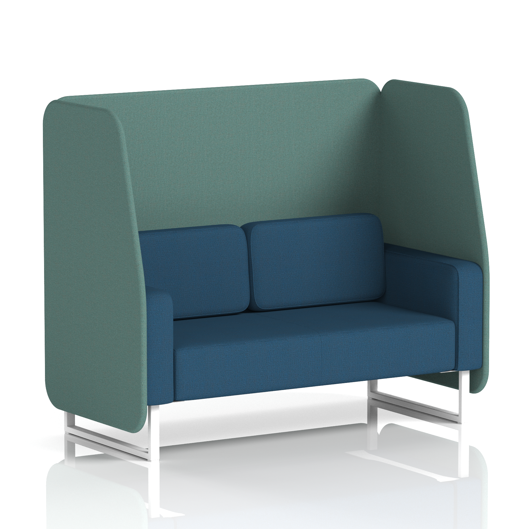 Brixworth Open Booth With White Legs in Two Tone 2 Seater Affix Panels And Wed Sofa Band 4 - Synergy