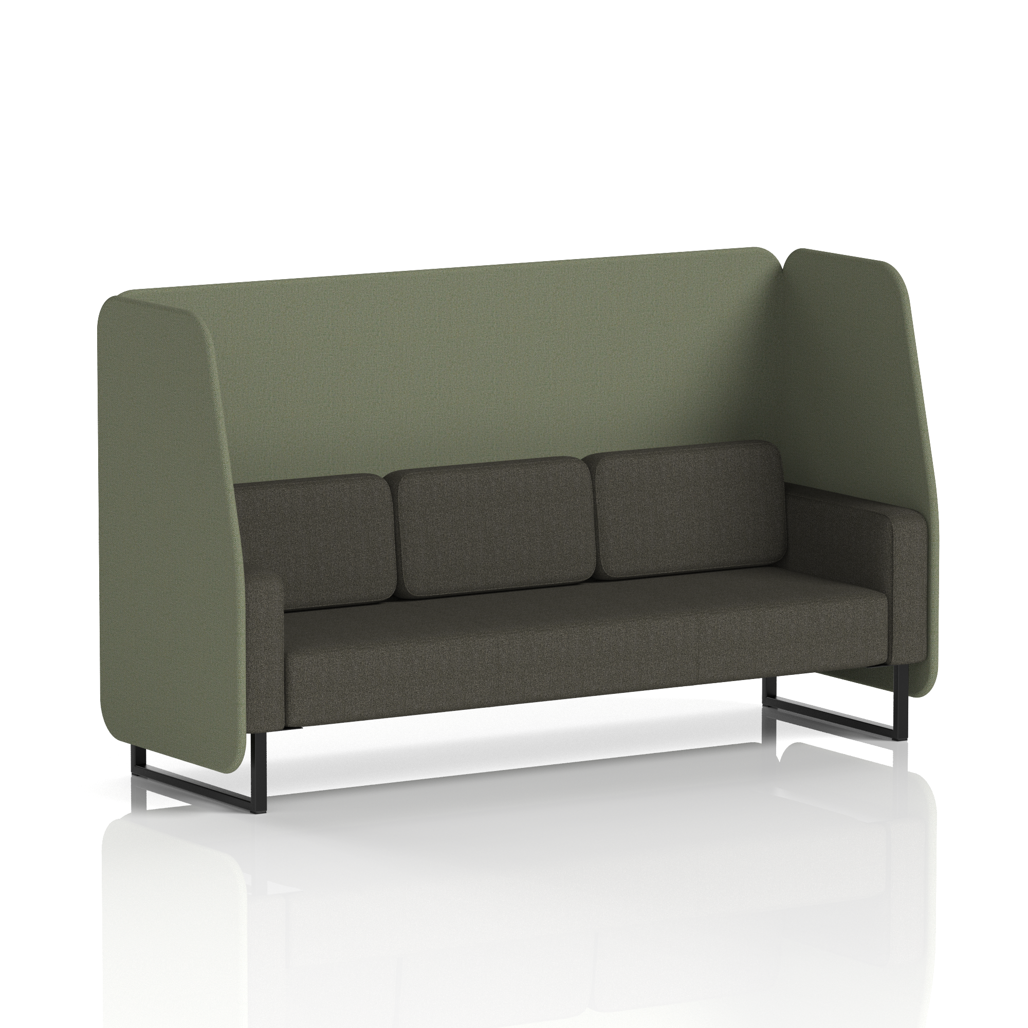 Brixworth Open Booth With Black Legs in Two Tone 3 Seater Handa Panels And Uto Sofa Band 5 - Sumi