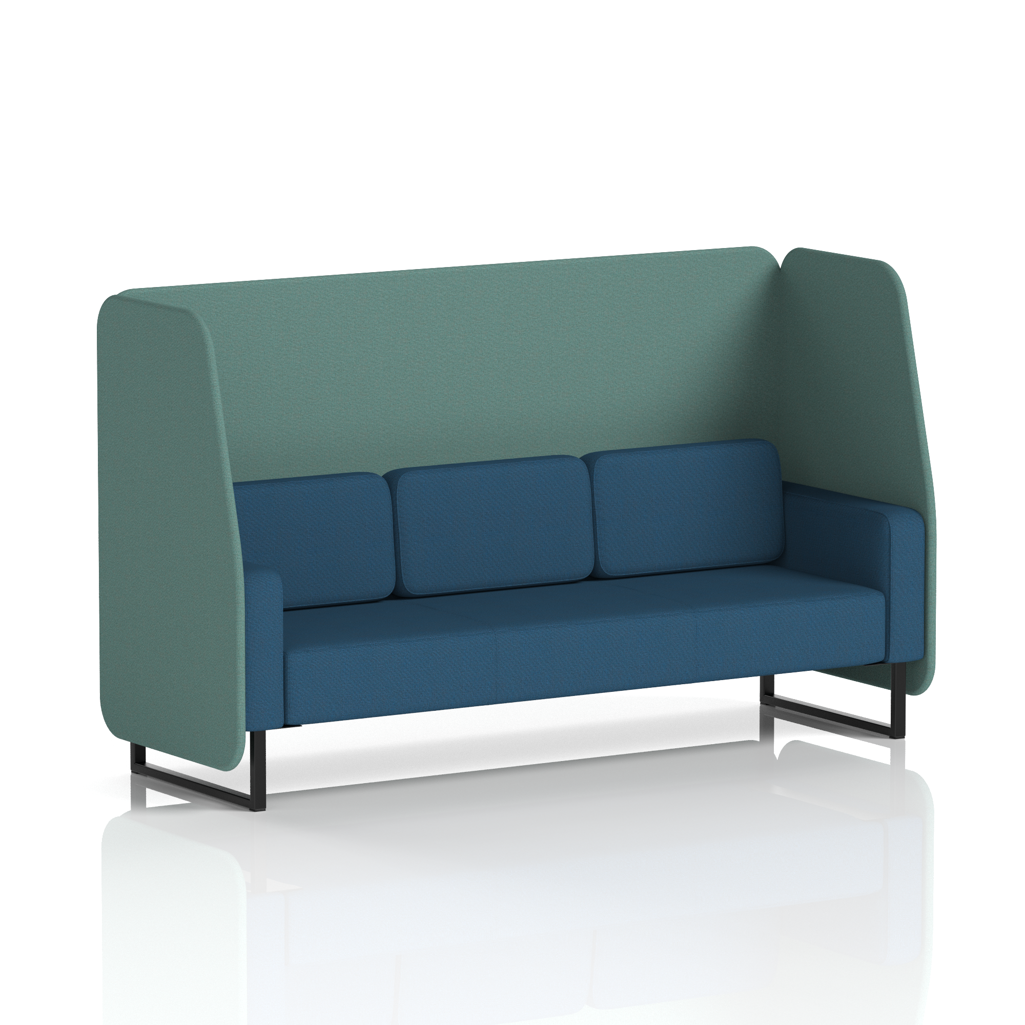 Brixworth Open Booth With Black Legs in Two Tone 2 Seater Uto Panels And Handa Sofa Band 5 - Sumi