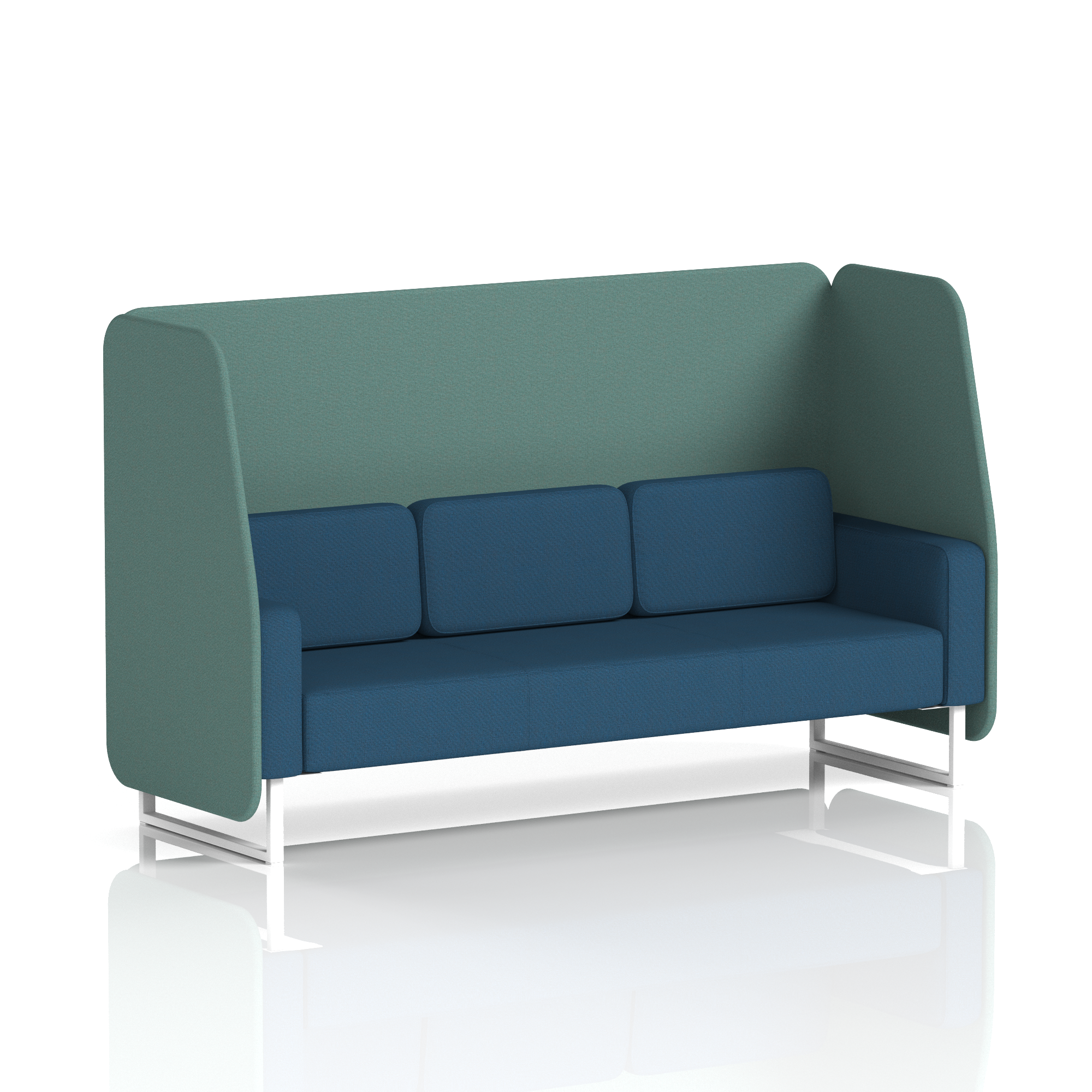 Brixworth Open Booth With White Legs in Two Tone 2 Seater Uto Panels And Handa Sofa Band 5 - Sumi
