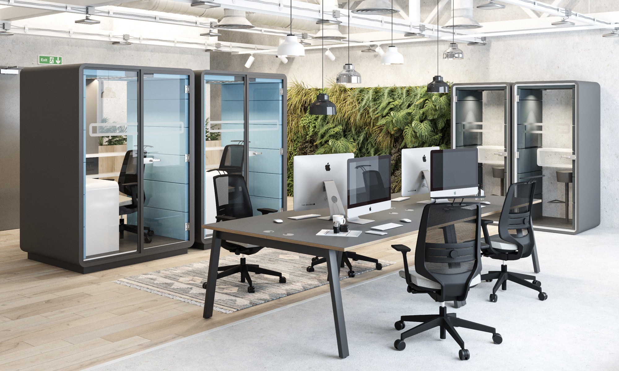 office project with meeting pod and desks 