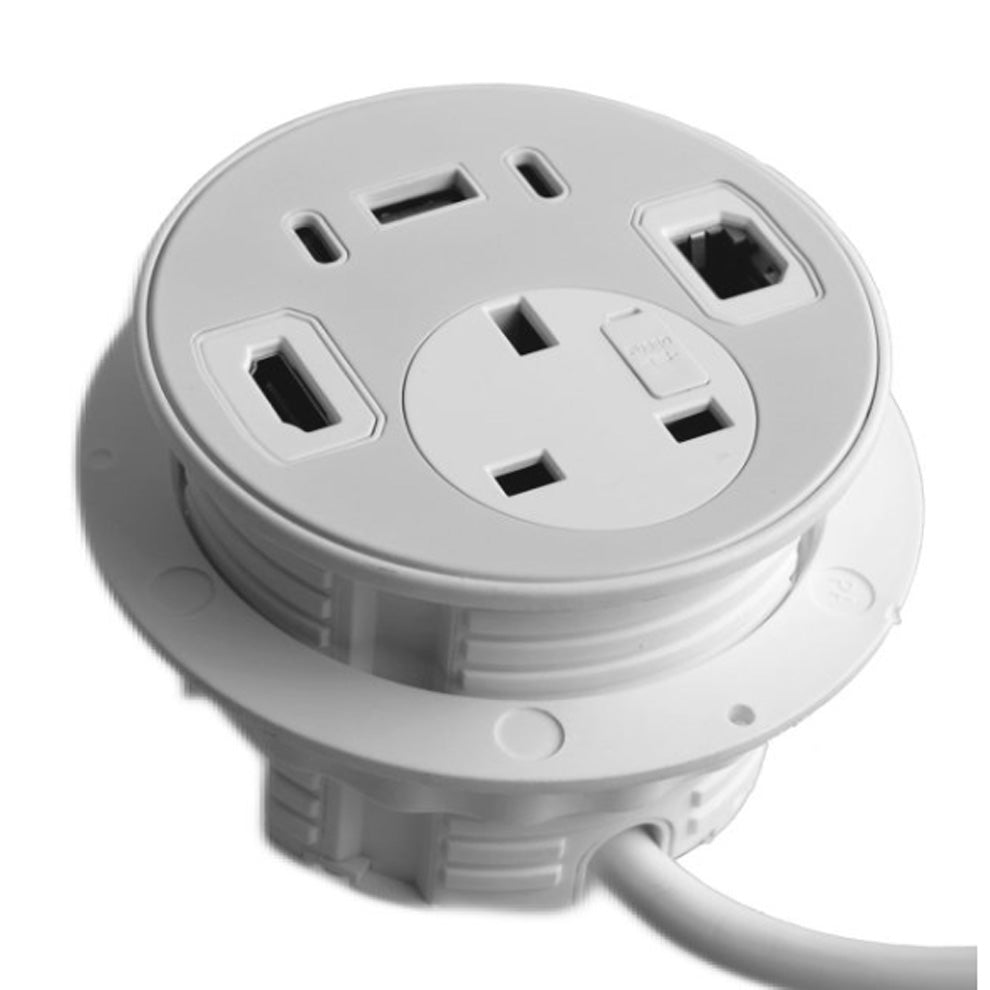 80 mm Desk Power Grommett Module Round 3 Pin plug & USB HDMI A & C