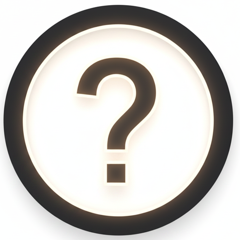 Round button with a question mark on a light gray background