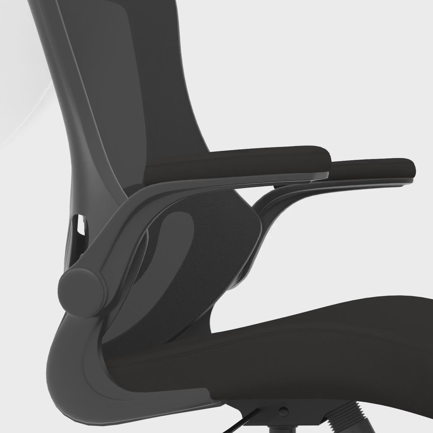 Black mesh office chair with adjustable armrests