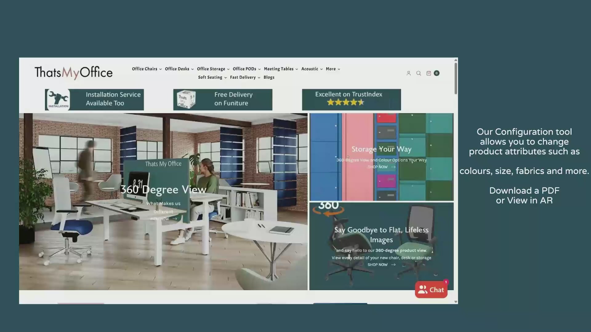 That’s My Office Furniture, 360 Degree View storage, desk, chair phone pod with delivery to your workspace