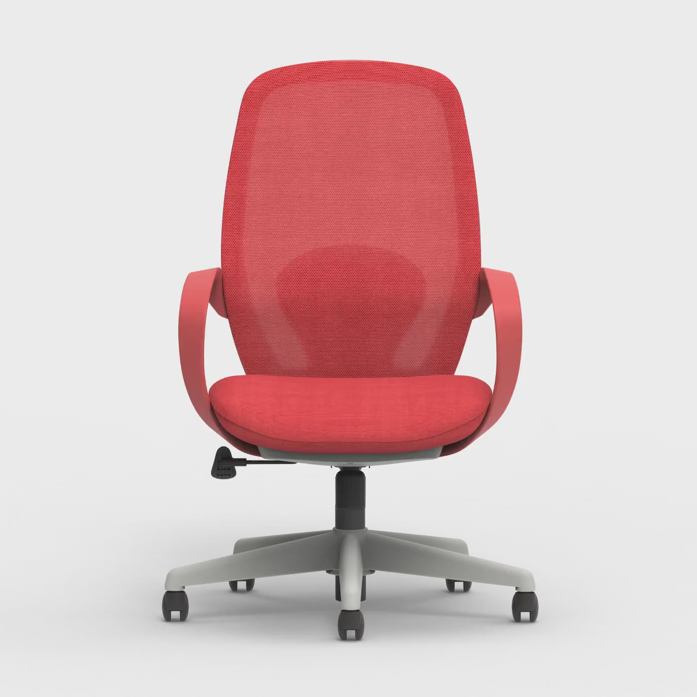 Office chair in red, blue, grey and blacvk video of mesh back full colour seating