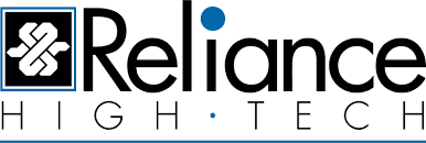 Reliance High Tech logo with black text and blue dot on a white background