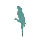 Silhouette of a parrot in teal on a white background