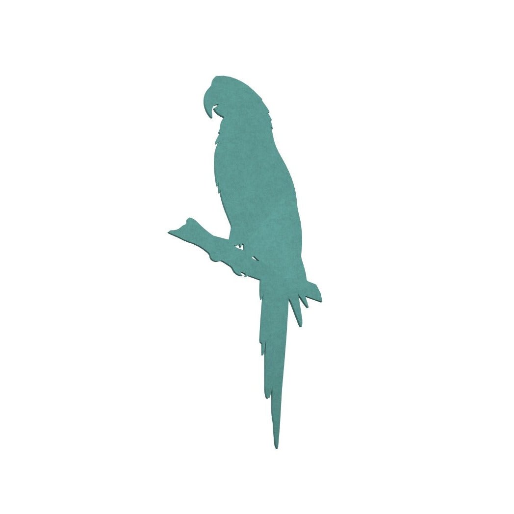 Silhouette of a parrot in teal on a white background