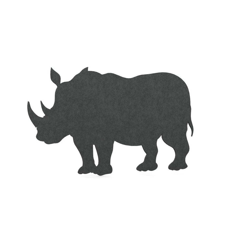 Black silhouette of a rhinoceros on a white background