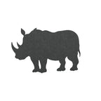 Black silhouette of a rhinoceros on a white background