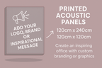 Printed acoustic panels with customizable branding or graphics on a pink background