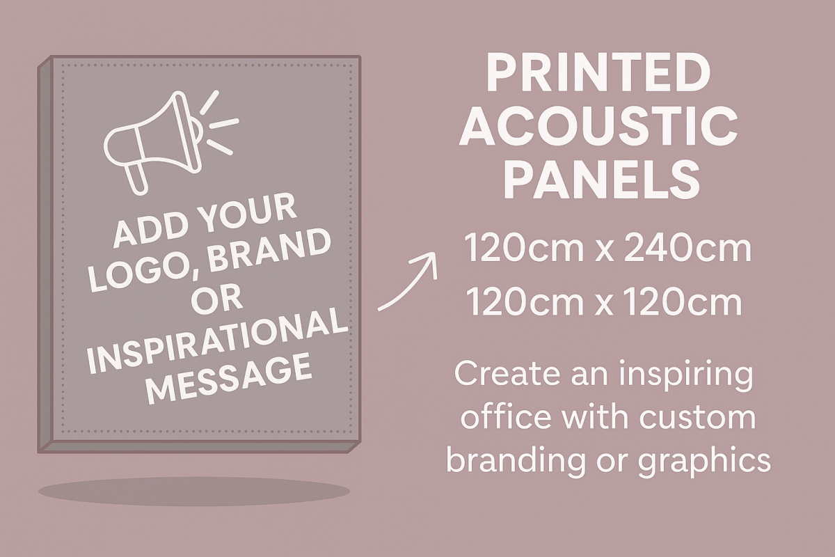 Printed acoustic panels with customizable branding or graphics on a pink background