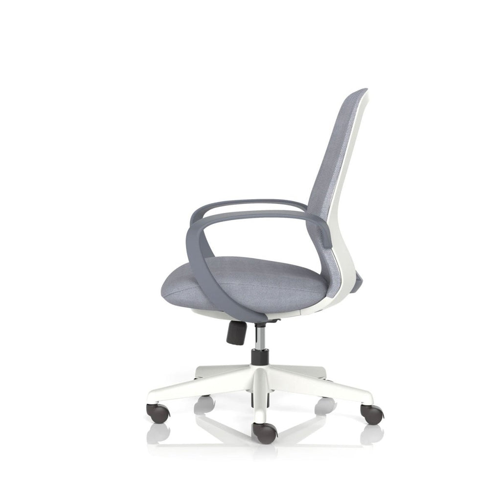 Gray office chair with white frame on a white background