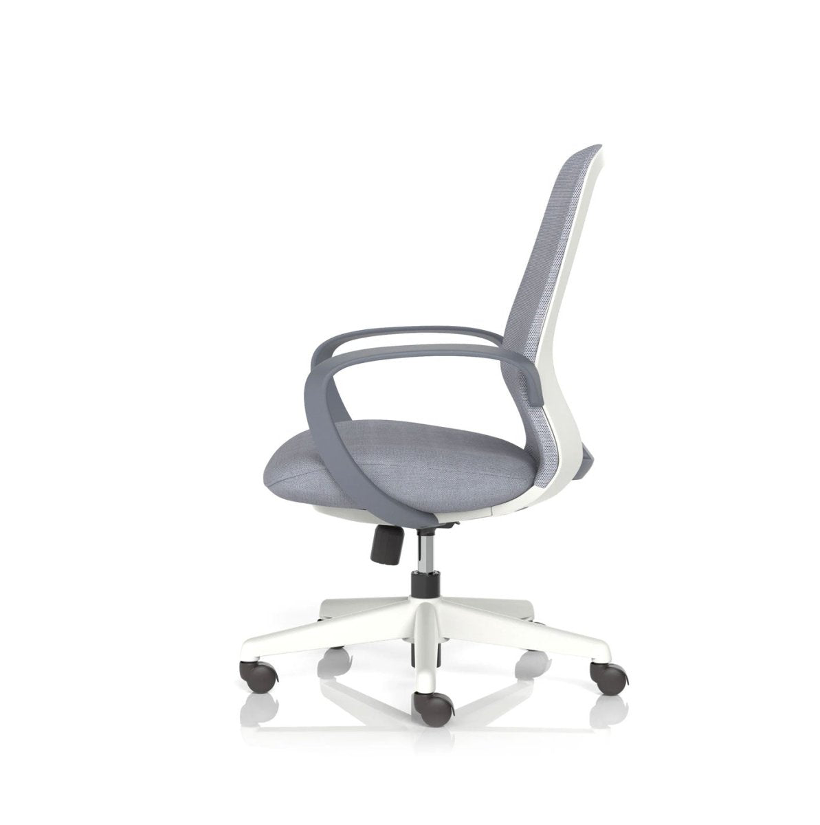 Gray office chair with white frame on a white background